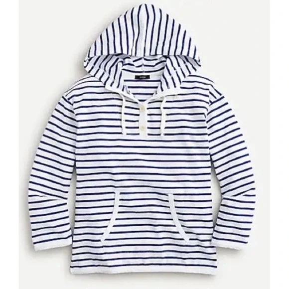 J. CREW Pullover Hoodie Women's XXS Striped Cotton Navy Blue With Pocket, CB71 - Picture 1 of 8
